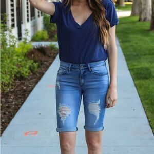Kancan Mid Rise Distressed Bermuda Shorts. Size 26.